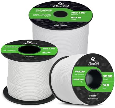 Abma Cord Paracord 2mm 100% Nylon Rope (30m-50m-100m) 1 Strand Type I Parachute Cord - Max. 45kg (100lbs) - Forest Camo, 30m
