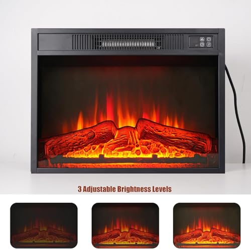 Image of 23 inch Electric Fireplace Insert with Realistic Logs Flames, Overheating Protection,1400W Faux Electric Fireplace Heater with Remote Control, Adjustable Heater for Bedroom