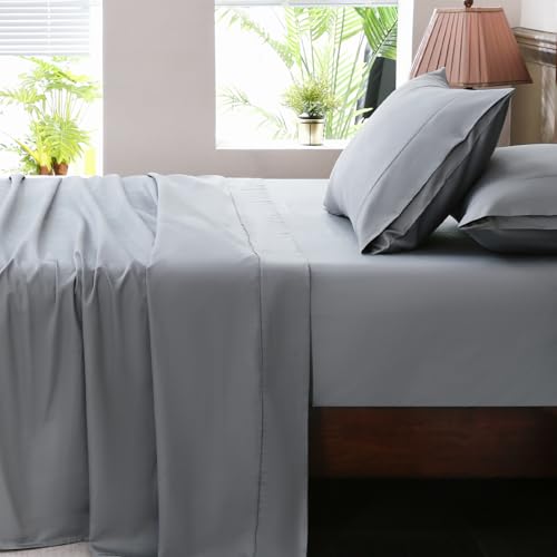 Image of Extra Deep Pocket California King Sheets 18-24 Inch 100% Egyptian Cotton 1000 Thread Count Sateen Weave Soft Breathable 4 Pieces(Cal King,Grey)