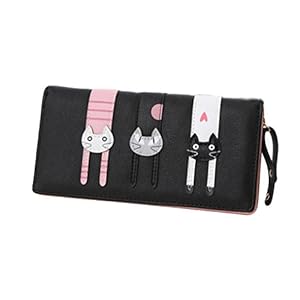 Diyafas Lange ritssluiting portemonnee voor dames schattig karikatuur katten portemonnee kaarthouder handtas, zwart, free,