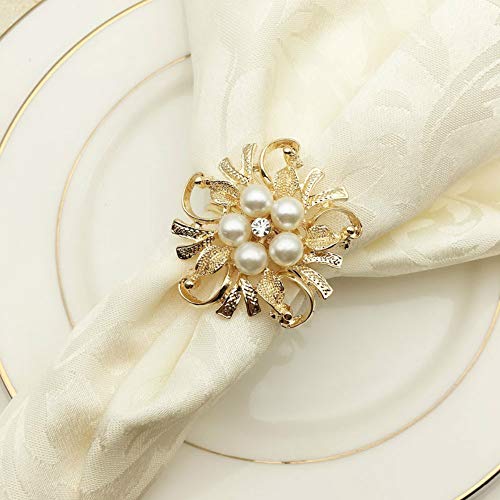 Joyindecor Pearl Napkin Rings Set of 6 - Flower Napkin Ring Holders