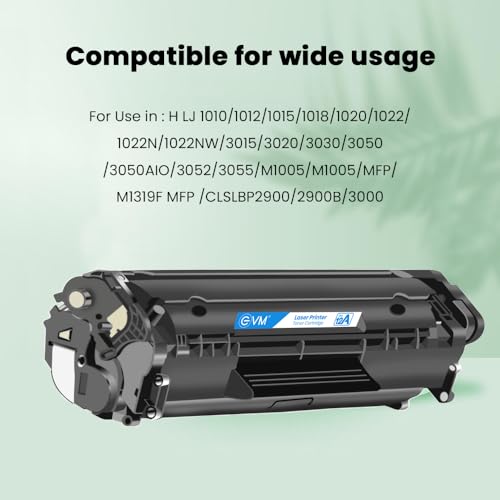 Image of EVM ETC 12A Laser Printer Cartridge for HP LJ 1010 /1012 /1015 /1018 /1020 /1022 /1022N /1022NW /3015 /3020 /3030 /3050 /3052 /3055 /M1005 /M1005 /MFP /M1319f MFP, Canon LS LBP2900 /2900B /3000