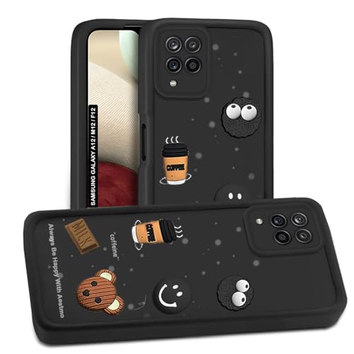 Image of AESTMO Back Case Cover for Samsung Galaxy A12 / M12 / F12 Cover | Cute Fun Cartoon 3D Ball | Coffee Silicone Case | Full Body Protection | Camera Protection Back Cover (Black)