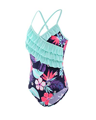 Moon Tree Girls One Piece Swimsuits Hawaiian Ruffle Fluorescent Green Beach Bathing Suit 2-14 Years - Main Image