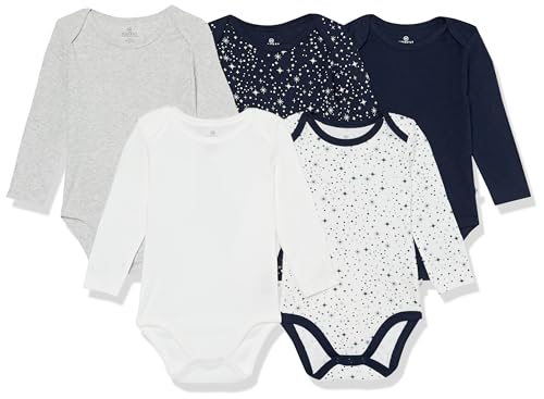 Image of HonestBaby baby-girls 5-pack Long Sleeve Bodysuits One Piece 100% Organic Cotton for Infant Baby Girls