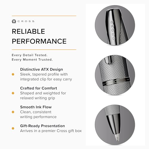 Image of Cross ATX Luxury Sandblasted Titanium Gray Ballpoint Pen with Modern Polished PVD Accents - Medium Point, Smooth Writing, Presented in Premium Gift Box