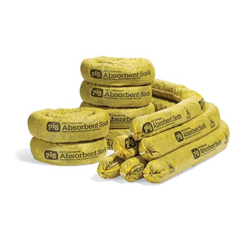 New Pig Absorbent Sock | Water Absorbing Snake | 3" x 48" | 1-Gal Absorbency | Pack of 12 | PIG105-YW