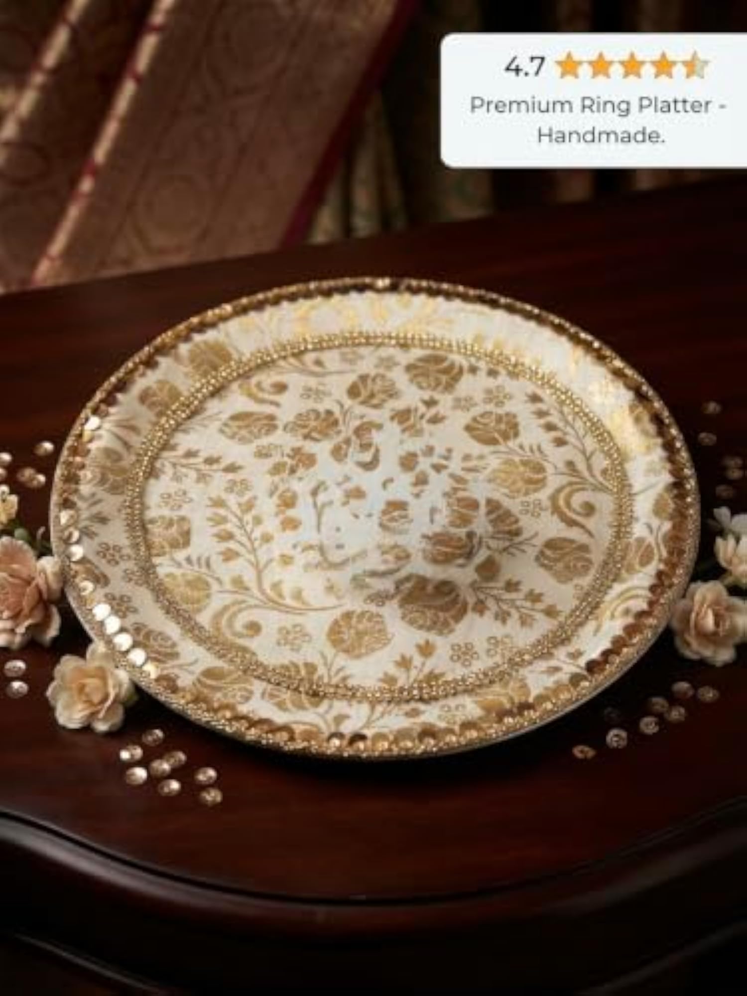 Handmade Gold Brocade Wedding Ring Platter & Thali