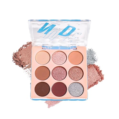 9-Color Nude Brown Eyeshadow Palette – Matte Shimmer Glitter Peach Caramel Bronze Eye Shadow Kit, High Pigment Blendable Long-Lasting Warm Neutral Makeup Palette for Daily Wear, Soft Glam & Travel