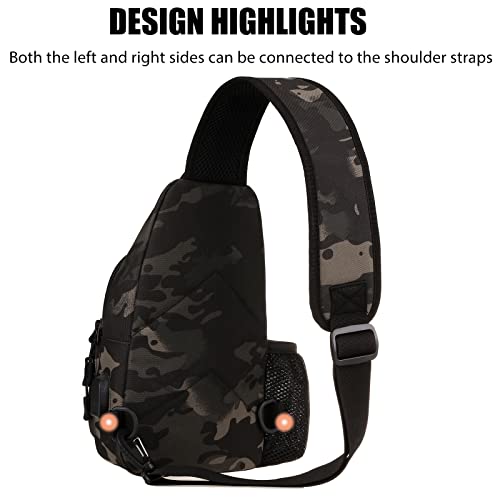 Minghuichic Tactical Sling Bag Military Molle Crossbody Pack Motorcycle Chest Shoulder Backpack (1 Patch Included), Blackcamo #TOP1