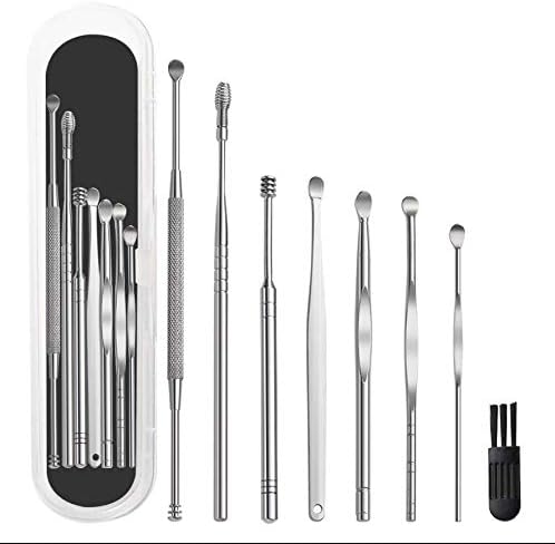 8 Pcs Ear Pick Earwax Removal Kit, Ear Cleansing Tool Set, Ear Curette Ear Wax Remover Tool with Cleaning Brush and Storage Box