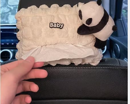 Bitrexup Cute Panda Shape Soft Plush Car Tissue Box Trash Can Interior Creative Tissue Case Hanging Car Tissue Box Multi-Function Tissue Hanging Bag Soft Plush Paper Napkin Dispenser 2