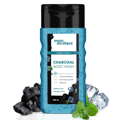 Image of Man Matters 3 in 1 Action Charcoal & Menthol Body Wash | With Menthol, 5% Niacinamide & Activated Charcoal Beads | For Instant Cooling, Odor Protection & Improves Skin texture | 250ml