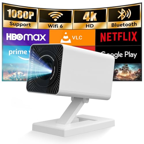 Mini ProjectorProjector with WIFI 6 and Bluetooth, 4K 1080P Support Portable Projector Movie Auto Keystone for Laptop, PC, Smartphone