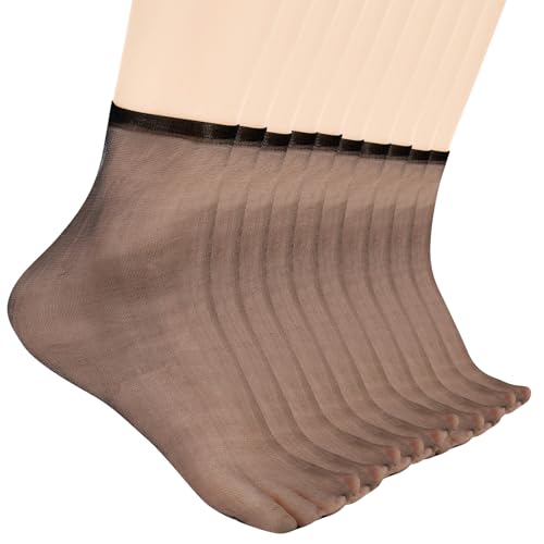 DIVINA VITAE 10 Pairs Black Sheer Socks Sheer Ankle Socks Thin Nylon Crystal Transparent Silky High Hosiery Sock Ultra-Thin No Show Elastic Low Cut Short Dress See Through Sock for Women