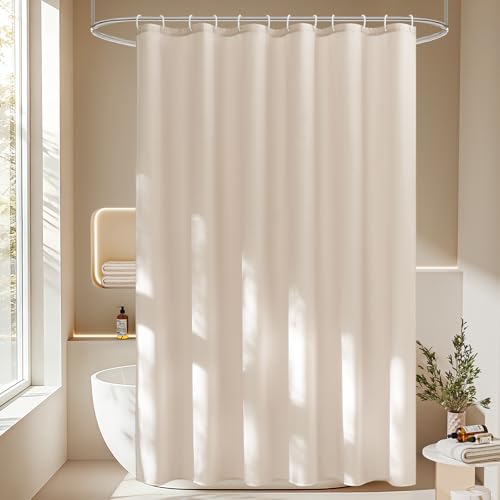 AooHome シャワーカーテン 目隠し 遮像 防カビ 防水 120cm幅 150cm丈 バス用品 ユニットバス ロング お風呂用カーテン 軽量 速乾 リング付き 無地 サンドカラーの商品画像（Amazon）