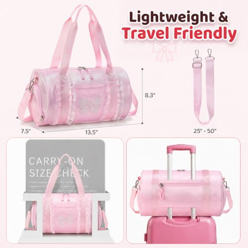 Image of CAMTOP Girls Dance Duffle Bag with Shoe Compartment, Ballet Gymnastics Bag for Girls 4-6, Toddler Travel Overnight Sports Bag with Strap, Cute Ballerina Gift (Pink)