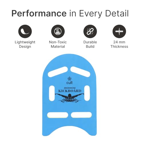 Image of Cult Swim Kickboard for Kids & Adults - Swimming Training Aid for Beginners & Learners | Durable EVA Foam Pool Float, Lightweight, Non-Slip Grip, Chlorine-Resistant & Quick-Dry - Blue (24mm Thick)