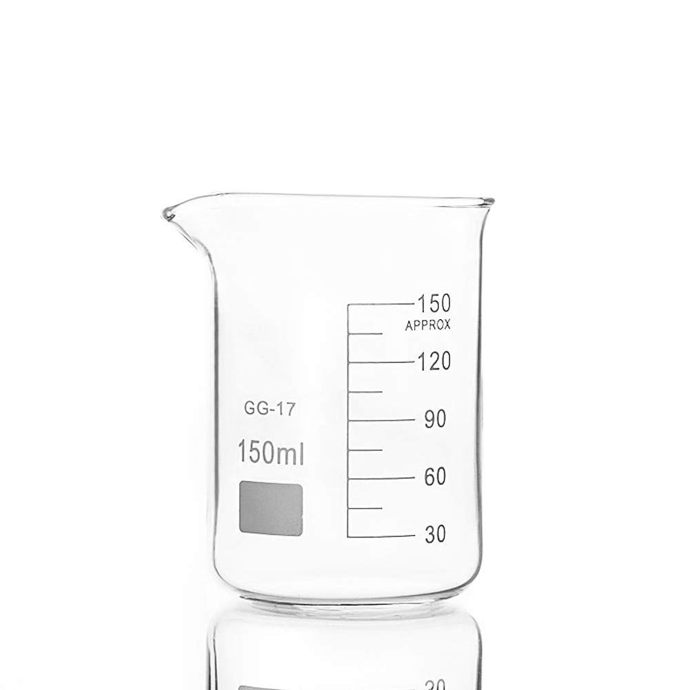 Suministros de laboratorio 4 piezas Vaso de precipitados de vidrio de 150 ml en forma baja para escala de laboratorio de química Medición de laboratorio Suministros de oficina de educación espesada