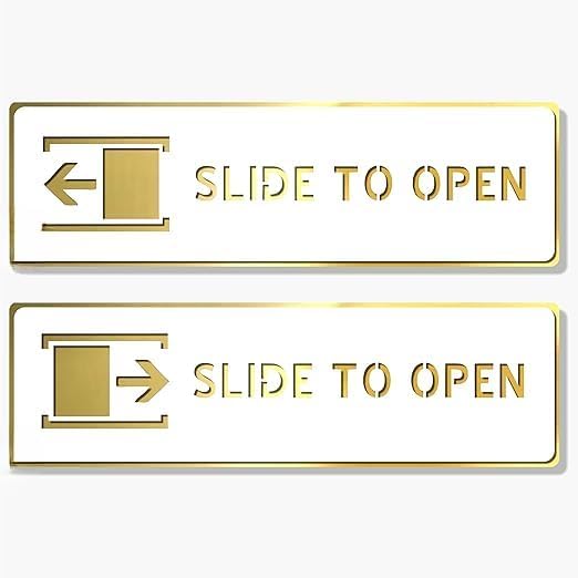Sign Studio Premium White Gold Finish Acrylic Slide to Open Door Sign – Easy Mount 3M Self-Adhesive Tape Signage for Hotel, Office, Resort, Society, Corporate, Business & Hospital