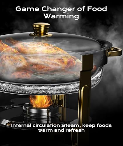 Zilode CFD02 Chafing Dishes For Buffet 4 Pack, 5Qt [Worry-Free Assemble] Round Chafing Dish Buffet Set [Elegant Gold And Silver Colors] Stainless Steel Chafers And Buffet Warmers Sets thumb #2