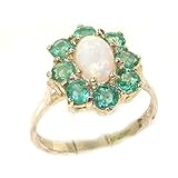 Ladies Solid Sterling Silver Natural Opal & Emerald Cluster Ring - Size W