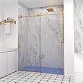 56-60" W x 74" H Frameless Shower Door,Royal Guard Single Sliding Shower Door with Soft Close System,5/16" (8mm) Clear Tempered Glass, Brushed Gold