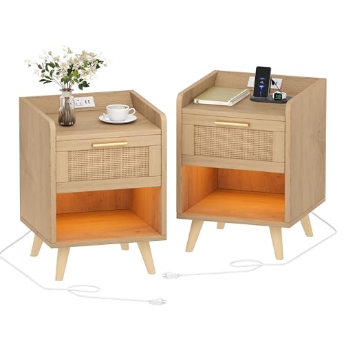 Night Stands Set of 2 with Charging Stations