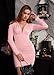 GOBLES Women's Sexy Long Sleeve V Neck Ruched Bodycon Mini Party Cocktail Dress Pink