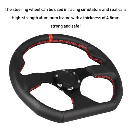 Universal Racing Sports Steering Wheel Red Stripe D Shape 13.8inch 350mm 6 Bolts Black Leather Hand Grip Steering Wheel - Image 5