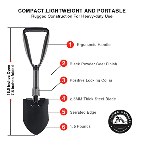 185-Folding-Shovel-Collapsible-Shovel-for-Car-Snow-Camping-Shovel-and-Pickax-Military-Entrenching-Tool-for-Gardening-Camping-Sand-Off-Road-Portable-Car-Emergency-kit