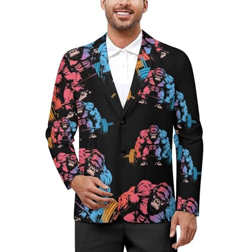 Funny Bodybuilder Gorilla Men's Two Button Suit Jacket Sports Coat Novelty Casual Outwear Tops Funny L