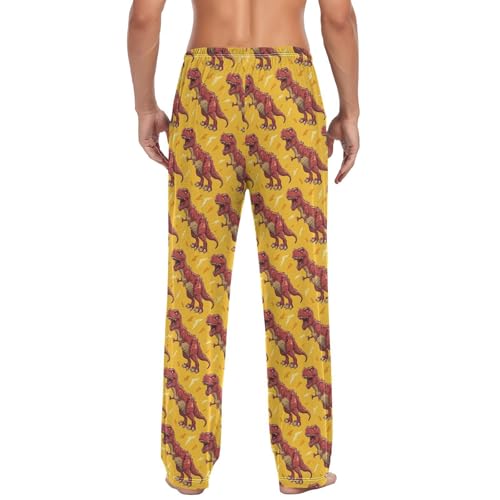 Men's Pajama Pants,Red Cartoon Tyrannosauru Lounge Lightweight Sleep Bottoms Pants with Pockets Size S-XXL2