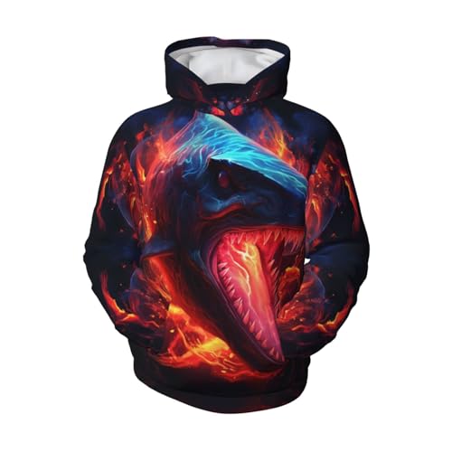 Shark Flame Youth Long Sleeve Pocket Hoodie Sweatshirt Kids Pullover Hooded Tops