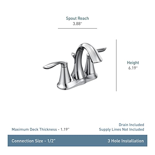 Image of Moen Eva Brushed Nickel Two-Handle 4-Inch Centerset Bathroom Faucet with Drain Assembly, for 3-Hole Sink, 6410BN + Bathroom Single Post Hand-Towel Ring, YB2886BN