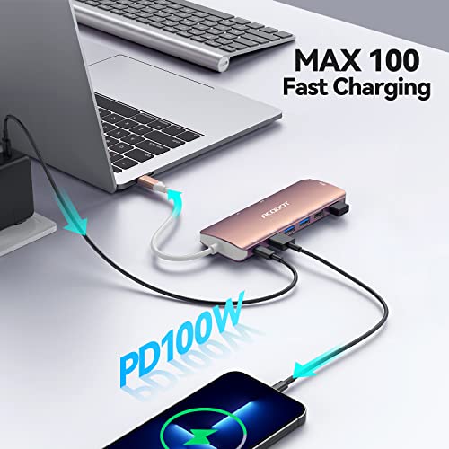 Image of USB C Hub, Acodot 9 in 1 USB C to 4K@60HZ HDMI Multiport Adapter, 3 USB 3.0 Ports, SD /TF Card Reader, 100W PD, USB C Hub Multiport Adapter Desigend for MacBook Pro Air HP XPS etc, Rose Gold