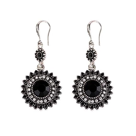 Bokeley Bohemia National Wind Restoring Ancient Ways Sunflower Earrings Ear Studs Jewelry for Women (Black)
