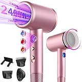 Tisoutec Asciugacapelli Ionico Phone per Capelli professionale Ioni AC Motore Phon Capelli 2400W,phon da viaggio diffusore|phon 4-in-1|pulsante aria calda/fredda|3 livelli+3 velocità|asciugacapelli