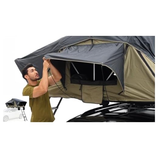 Meedo Apolle A86 M, Soft Shell Rooftop Tent, Fits 2 People, Made with Waterproof Material and a Rainfly-Fold Design, Clamshell Army Green Roof top Tent for Overlanding Hunting, Ladder Included