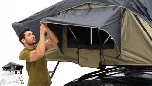 Meedo Apolle 86 M, Soft Shell Rooftop Tent, Fits 2 People, Made with Waterproof Material and a Rainfly-Fold Design, Clamshell Army Green Roof top Tent for Overlanding Hunting, Ladder Included