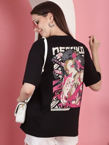 Image of Preneum Women's Cotton Cool Graphic Printed Baggy Fit Drop-Shoulder Sleeves Cotton Oversized T-Shirt