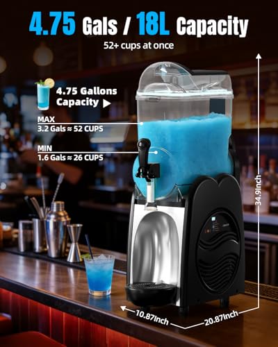 Image of GSEICE Commercial Slushie Machine 4.75 Gal Single Tank Margarita Machine for Wine Daiquiri, 7-Color LED Light, 5 Modes Slushy Machine, Slushie Machine for Bar Restaurant Store Party Business 120V /60Hz