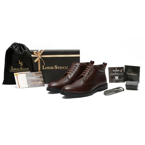 Image of LOUIS STITCH Chukka Boot for Men | High Ankle Italian Leather Boot | Handcrafted | Hiking and Biking Shoes | Brogue Style Lace-up Boot | Mens Formal Boot |Black |(BT-WBNDCKBGJB)