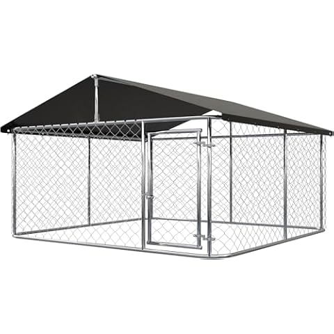 ATTAV Outdoor Dog Enclosure Heavy Duty Dog Kennel House Mesh Dog Big Cage Pet Kennel Steel Fence with Secure Lock (79”x 79”) Cover