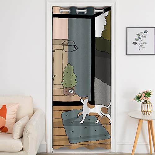 かわいい のれん おしゃれ 北欧 ロング カラー 遮光 断熱 小窓用 暖簾 180cm丈 猫 カーテン 防音 ナチュラル 入り口 ドア 寝室 1枚 120*180 遮断 保温 廊下 部屋 間仕切り カーテン 暖簾 のれん 目隠し モダン 猫模様 リビング