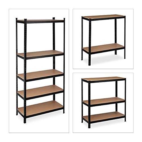 Relaxdays Schwerlastregal XL, Traglast 1325 kg, 220x100x45 cm, 5 Böden, zum Stecken, Stahl, für Keller & Garage, schwarz