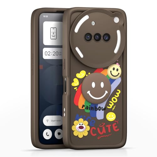 Image of Pikkme Back Cover for Nothing Phone 3a 5G | Soft Silicone| Cute Rainbow Smile & 3D Cartoon Flower Design | Shockproof Raised Camera Protection Bumper Case (Brown)