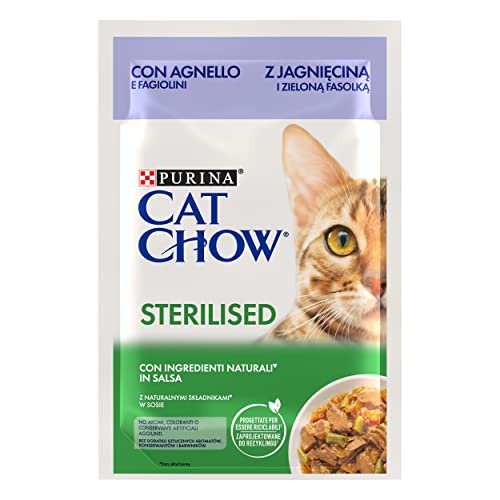 Purina Cat Chow Comida Húmeda para Gato Esterilizado Adulto con Cordero, 26 Sobres de 85g