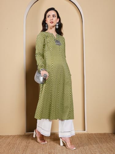 Image of FIORRA Women's Turquoise Floral Printed Anarkali Kurta