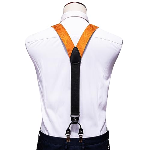 Image of Barry.Wang Men Suspender Set with Necktie Elastic Y Type Heavy Duty 6 Clips Braces Tie Handkerchief Cufflink Pin 6PCS